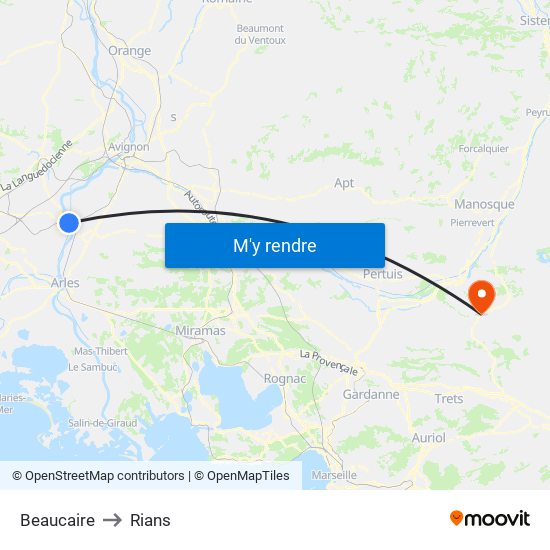 Beaucaire to Rians map