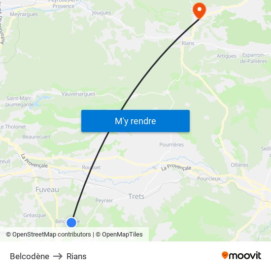Belcodène to Rians map