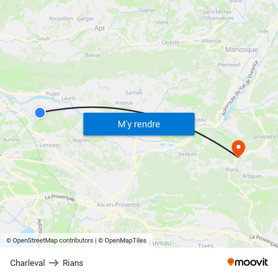 Charleval to Rians map