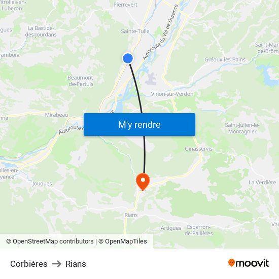 Corbières to Rians map