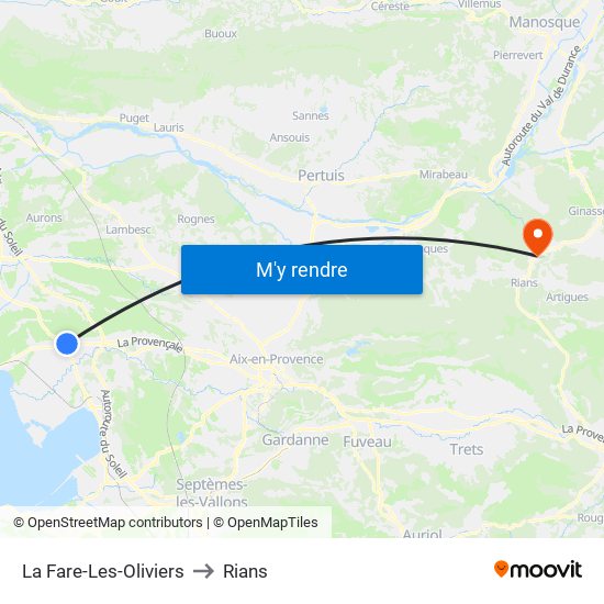 La Fare-Les-Oliviers to Rians map