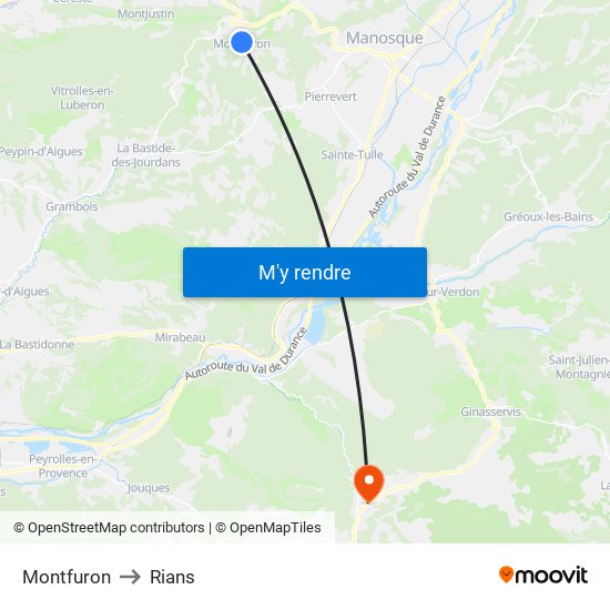 Montfuron to Rians map