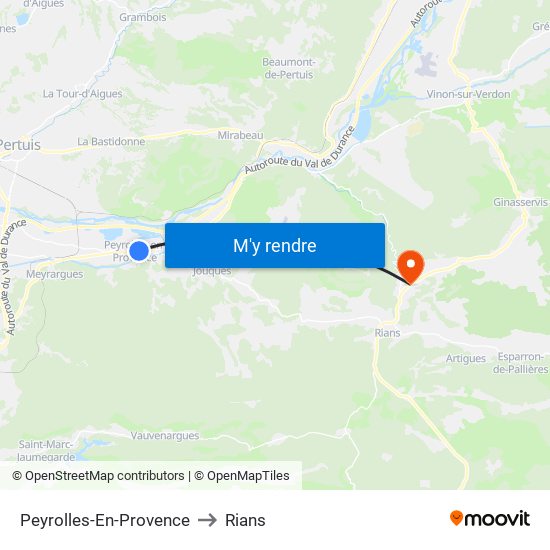 Peyrolles-En-Provence to Rians map