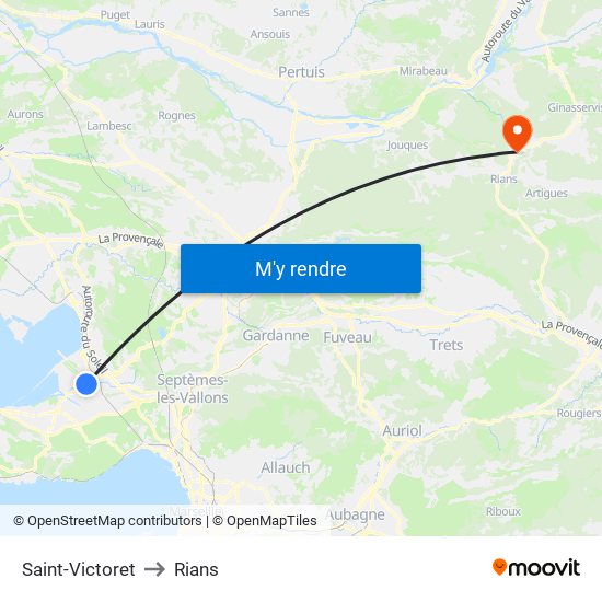 Saint-Victoret to Rians map