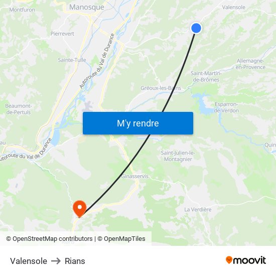 Valensole to Rians map