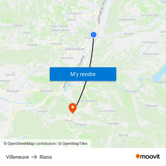 Villeneuve to Rians map