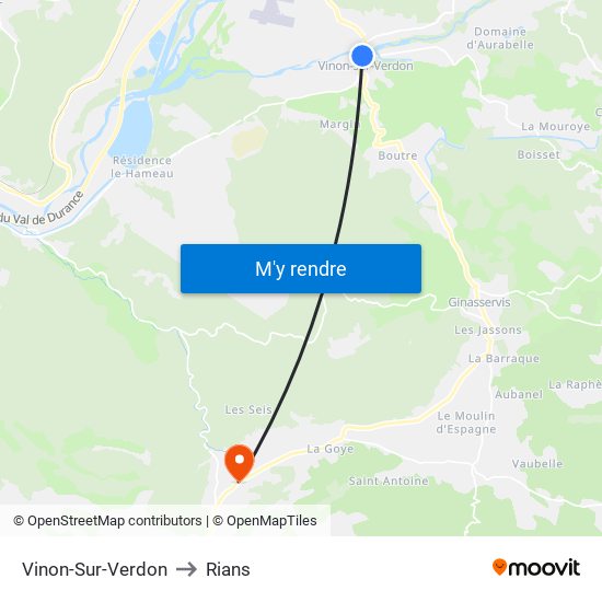 Vinon-Sur-Verdon to Rians map