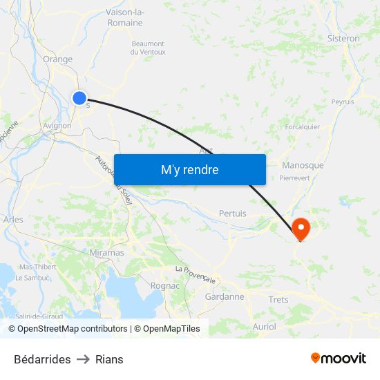Bédarrides to Rians map