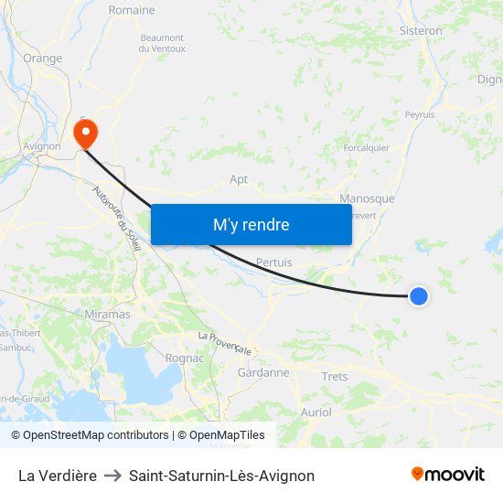 La Verdière to Saint-Saturnin-Lès-Avignon map