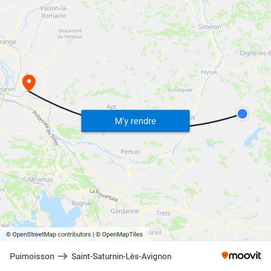 Puimoisson to Saint-Saturnin-Lès-Avignon map