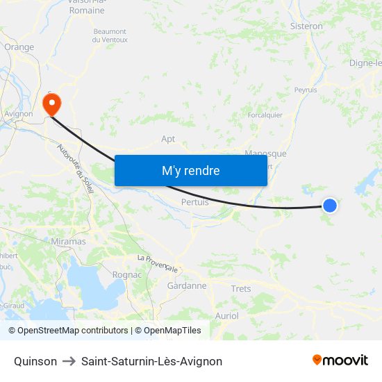 Quinson to Saint-Saturnin-Lès-Avignon map