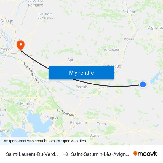 Saint-Laurent-Du-Verdon to Saint-Saturnin-Lès-Avignon map