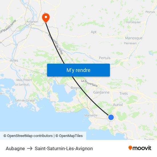 Aubagne to Saint-Saturnin-Lès-Avignon map