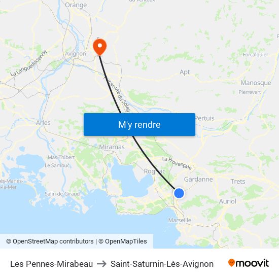 Les Pennes-Mirabeau to Saint-Saturnin-Lès-Avignon map