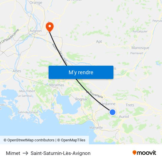 Mimet to Saint-Saturnin-Lès-Avignon map