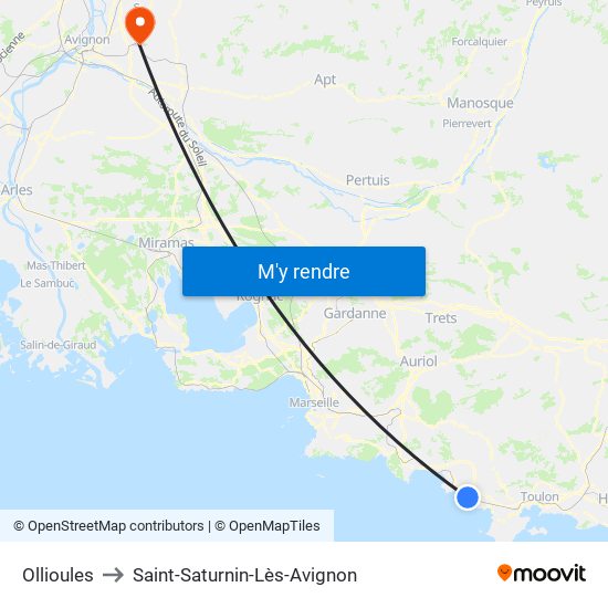 Ollioules to Saint-Saturnin-Lès-Avignon map