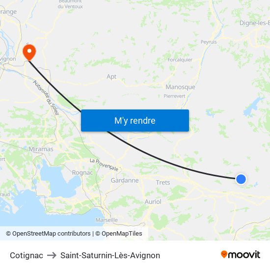 Cotignac to Saint-Saturnin-Lès-Avignon map