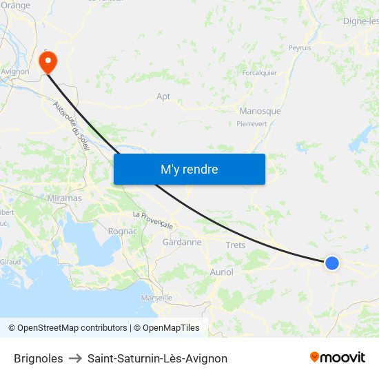 Brignoles to Saint-Saturnin-Lès-Avignon map