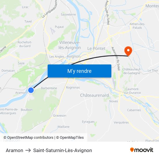 Aramon to Saint-Saturnin-Lès-Avignon map