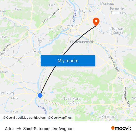 Arles to Saint-Saturnin-Lès-Avignon map