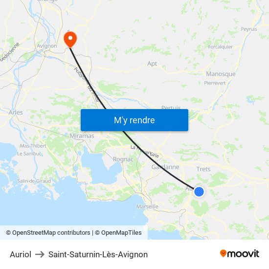 Auriol to Saint-Saturnin-Lès-Avignon map