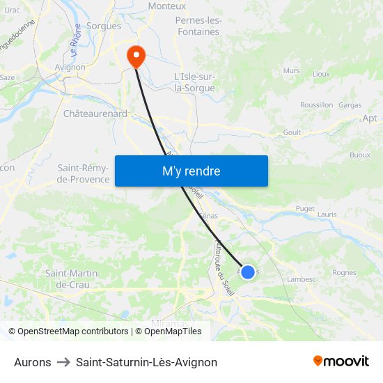Aurons to Saint-Saturnin-Lès-Avignon map