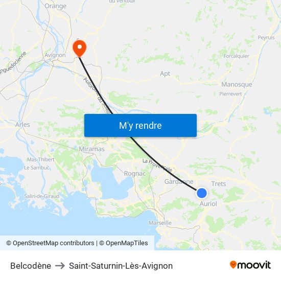 Belcodène to Saint-Saturnin-Lès-Avignon map