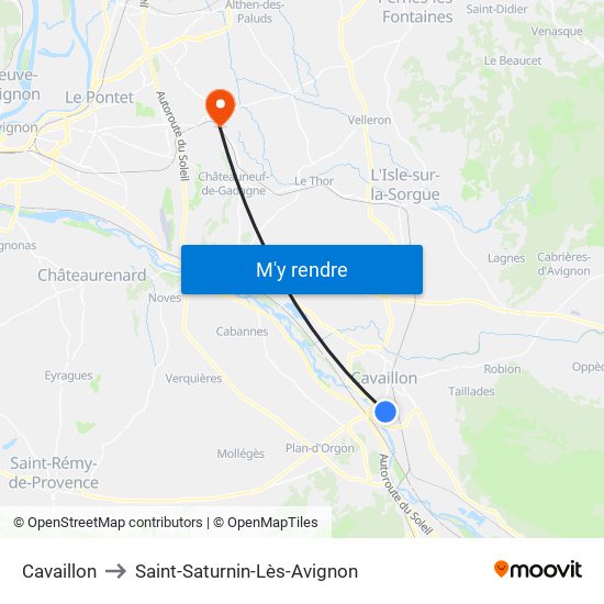 Cavaillon to Saint-Saturnin-Lès-Avignon map