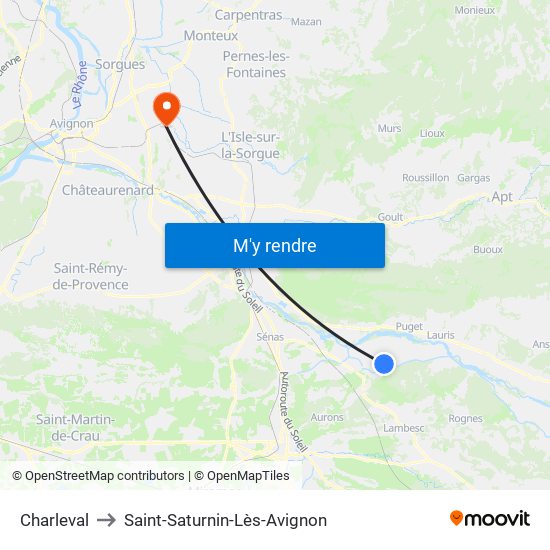 Charleval to Saint-Saturnin-Lès-Avignon map