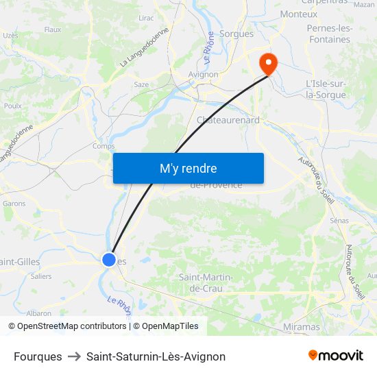 Fourques to Saint-Saturnin-Lès-Avignon map