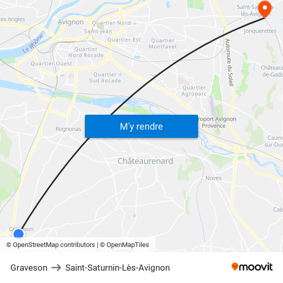 Graveson to Saint-Saturnin-Lès-Avignon map