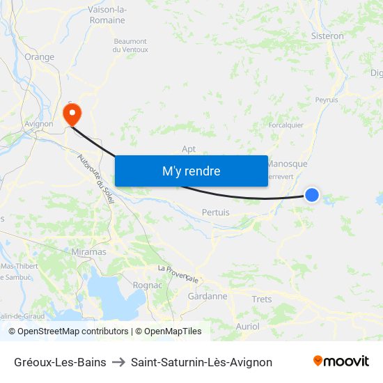 Gréoux-Les-Bains to Saint-Saturnin-Lès-Avignon map