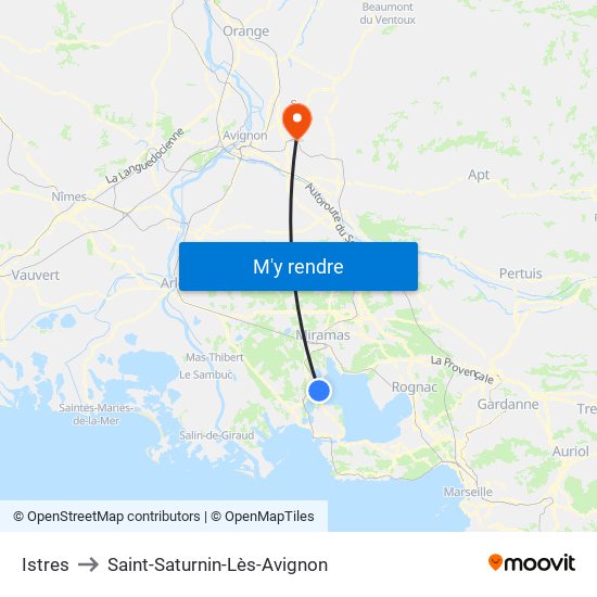 Istres to Saint-Saturnin-Lès-Avignon map