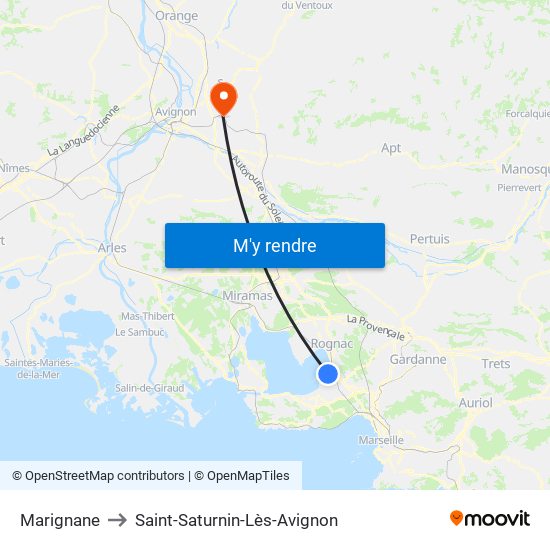 Marignane to Saint-Saturnin-Lès-Avignon map