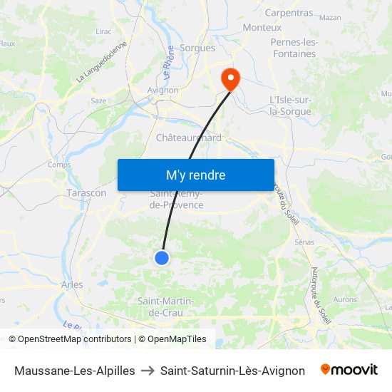 Maussane-Les-Alpilles to Saint-Saturnin-Lès-Avignon map