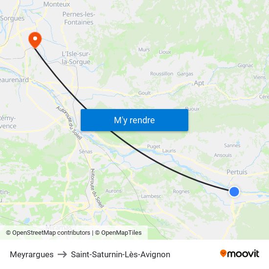 Meyrargues to Saint-Saturnin-Lès-Avignon map