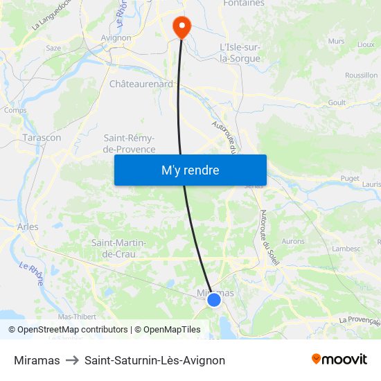 Miramas to Saint-Saturnin-Lès-Avignon map