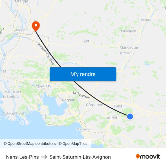 Nans-Les-Pins to Saint-Saturnin-Lès-Avignon map