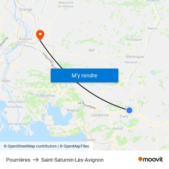 Pourrières to Saint-Saturnin-Lès-Avignon map