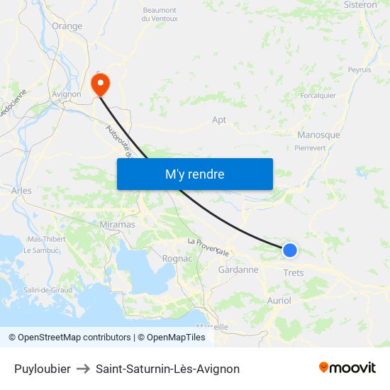 Puyloubier to Saint-Saturnin-Lès-Avignon map