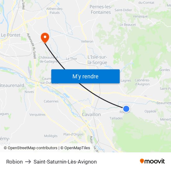 Robion to Saint-Saturnin-Lès-Avignon map