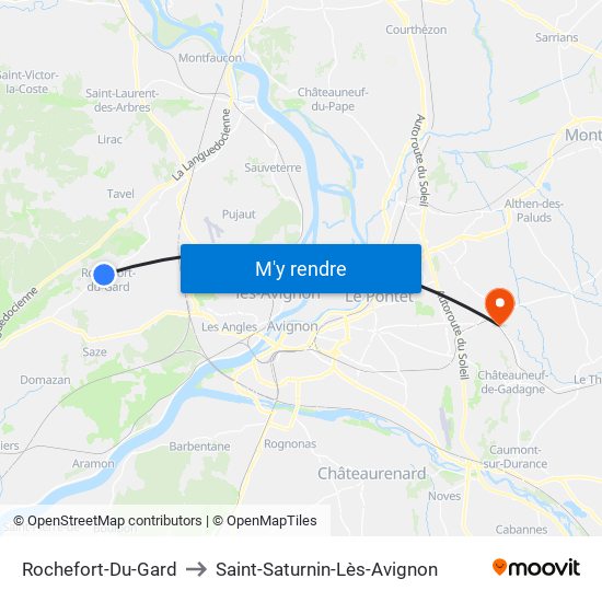 Rochefort-Du-Gard to Saint-Saturnin-Lès-Avignon map