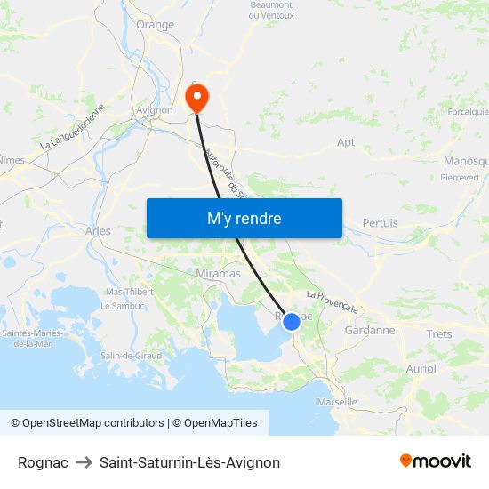 Rognac to Saint-Saturnin-Lès-Avignon map