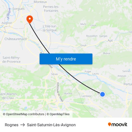 Rognes to Saint-Saturnin-Lès-Avignon map