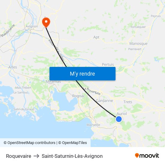 Roquevaire to Saint-Saturnin-Lès-Avignon map