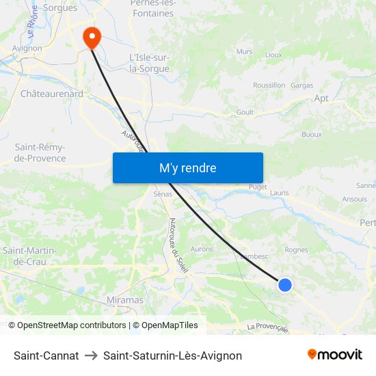 Saint-Cannat to Saint-Saturnin-Lès-Avignon map