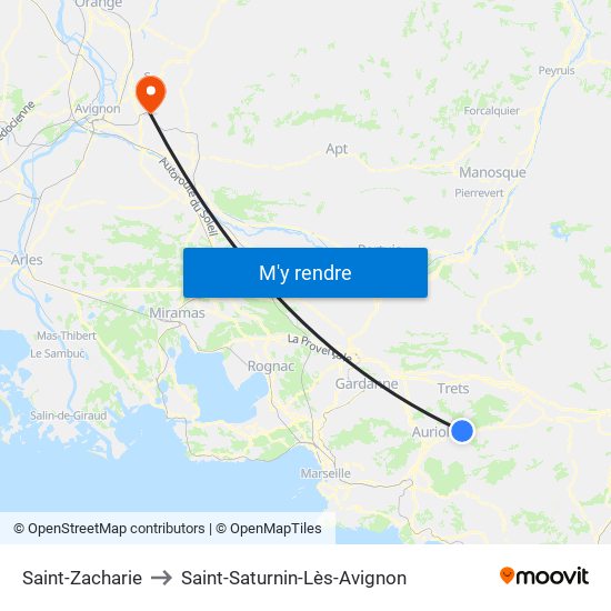 Saint-Zacharie to Saint-Saturnin-Lès-Avignon map