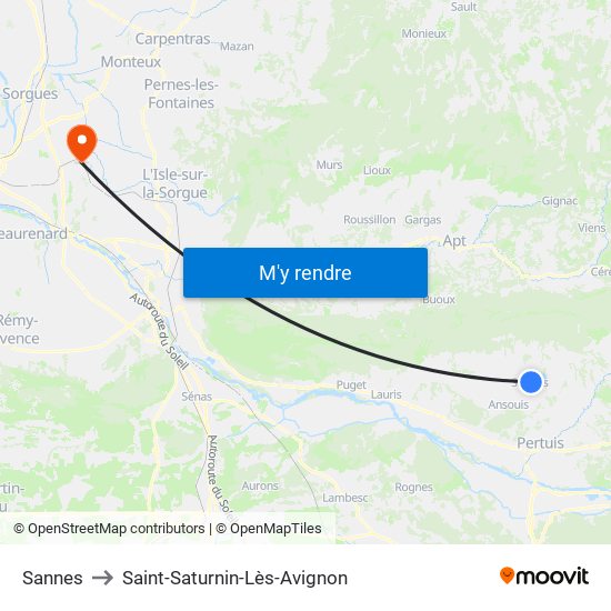 Sannes to Saint-Saturnin-Lès-Avignon map