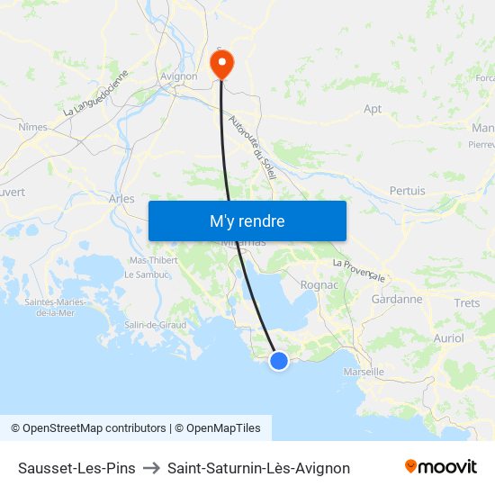 Sausset-Les-Pins to Saint-Saturnin-Lès-Avignon map