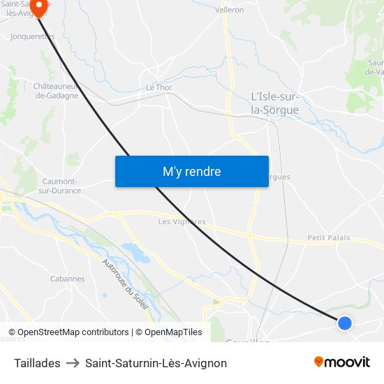 Taillades to Saint-Saturnin-Lès-Avignon map